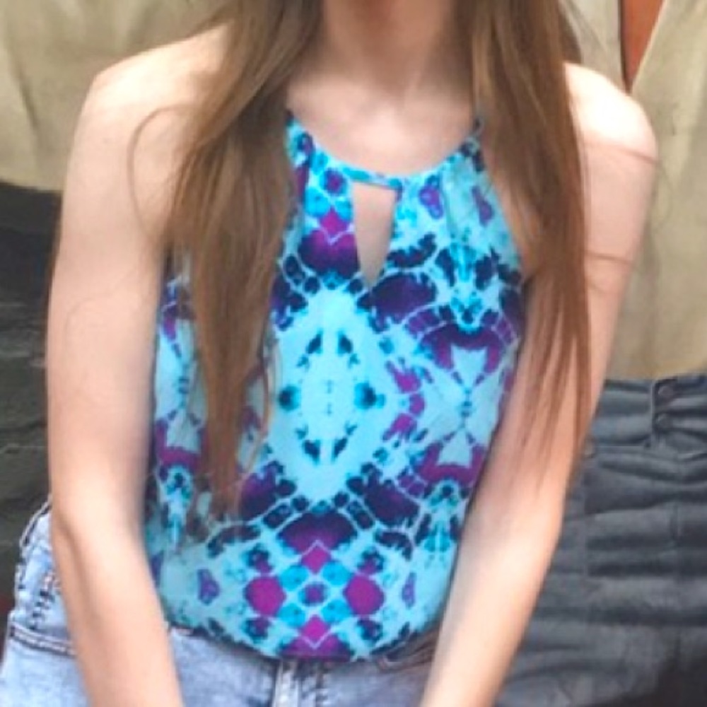 Charlotte Russe Size S Halter Neckline Blue and Purple Printed Tank Top